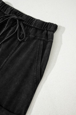 Black Mineral Wash Exposed Seam Wide Leg Cargo Pants