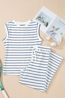 Sail Blue Casual Striped Tee and Wide Leg Pants Set