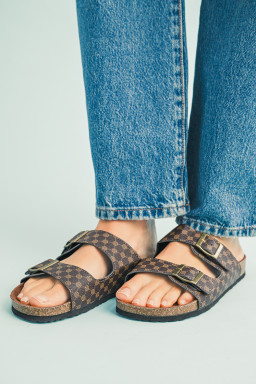 Coffee Vintage Double Buckle Comfortable Slippers