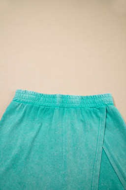 Mint Green 2 Pieces Mineral Wash Cotton Tank Top Lined Split Skort Set