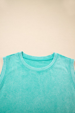 Mint Green 2 Pieces Mineral Wash Cotton Tank Top Lined Split Skort Set