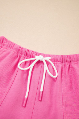 Bonbon V Neck Drop Shoulder Tee and Patchwork Shorts Set