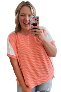 Carrot Twist Rib Colorblock Plus Size Top