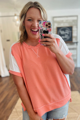 Carrot Twist Rib Colorblock Plus Size Top