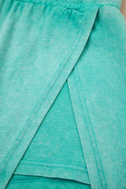 Mint Green 2 Pieces Mineral Wash Cotton Tank Top Lined Split Skort Set