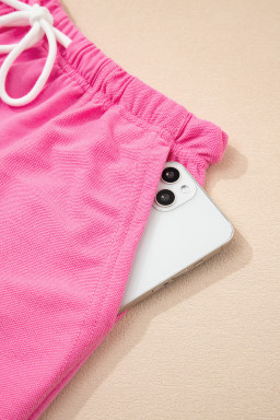 Bonbon V Neck Drop Shoulder Tee and Patchwork Shorts Set