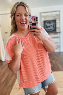 Carrot Twist Rib Colorblock Plus Size Top