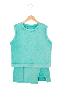 Mint Green 2 Pieces Mineral Wash Cotton Tank Top Lined Split Skort Set