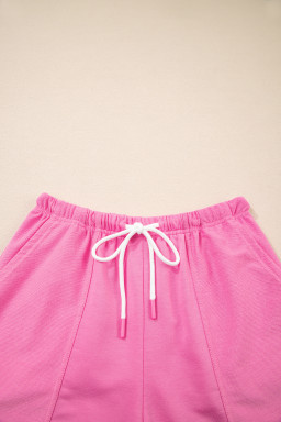 Bonbon V Neck Drop Shoulder Tee and Patchwork Shorts Set