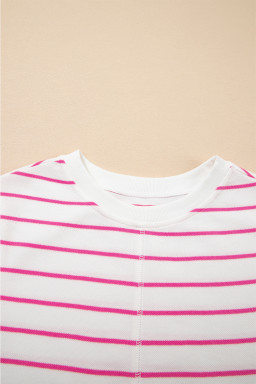 Rose Stripe Casual  Tee and Wide Leg Pants Set
