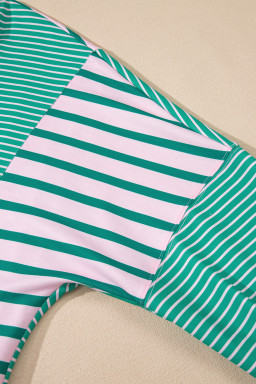 Green Stripe Colorblock Patchwork Side Split Sweatshirt