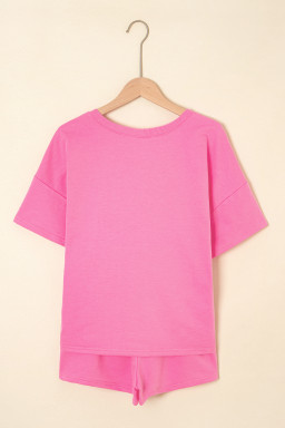 Bonbon V Neck Drop Shoulder Tee and Patchwork Shorts Set