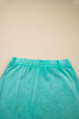 Mint Green 2 Pieces Mineral Wash Cotton Tank Top Lined Split Skort Set