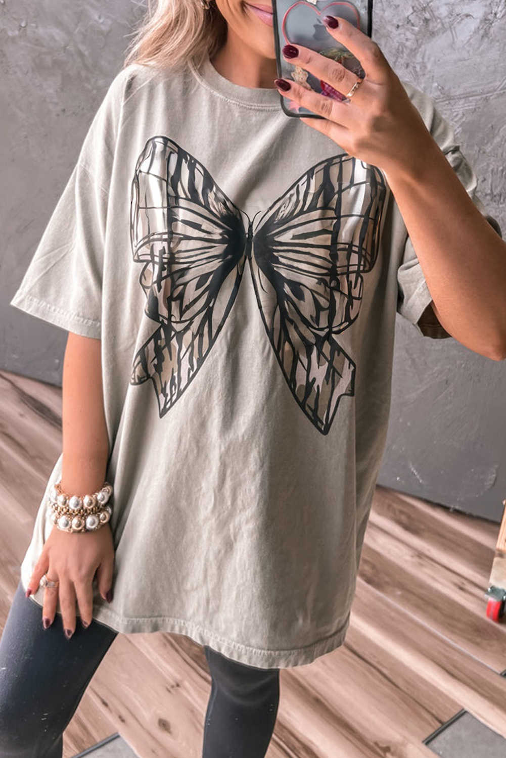 Laurel Green Big Bow Print Drop Shoulder Oversized Tee
