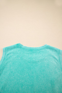 Mint Green 2 Pieces Mineral Wash Cotton Tank Top Lined Split Skort Set