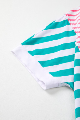 Pink Striped Patchwork Exposed Seam Loose Tee