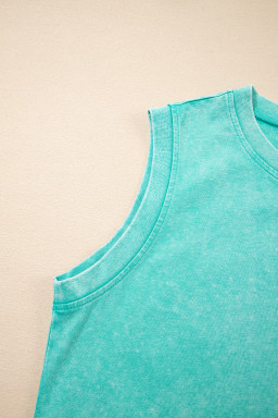 Mint Green 2 Pieces Mineral Wash Cotton Tank Top Lined Split Skort Set