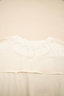 Apricot Flower Patched Exposed Stitching Trim Loose Tee