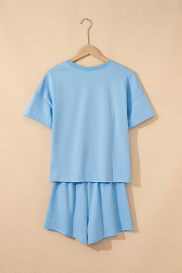 Myosotis V Neck Drop Shoulder Tee and Patchwork Shorts Set