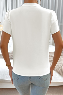 White Button Notched Neck Petal Sleeve Blouse