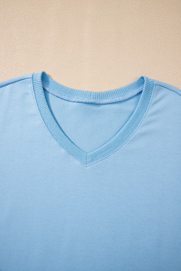 Myosotis V Neck Drop Shoulder Tee and Patchwork Shorts Set