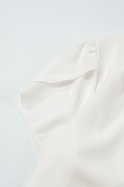 White Button Notched Neck Petal Sleeve Blouse