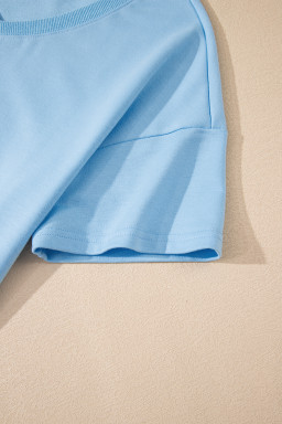 Myosotis V Neck Drop Shoulder Tee and Patchwork Shorts Set