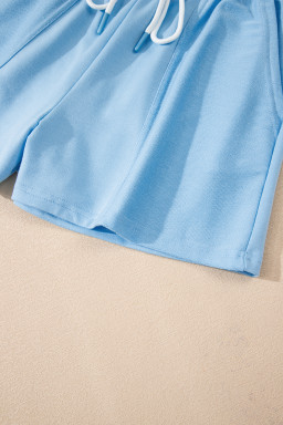 Myosotis V Neck Drop Shoulder Tee and Patchwork Shorts Set