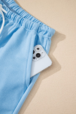 Myosotis V Neck Drop Shoulder Tee and Patchwork Shorts Set