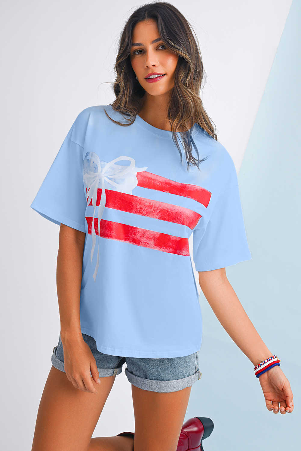 Myosotis Flag Bow Graphic Crewneck Tee