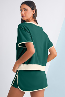 Evergreen Colorblock Edge Drop Shoulder T Shirt and Skort 2Pcs Set