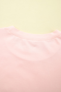 Light Pink Eyelet Colorblock Star Applique Plus Size T Shirt
