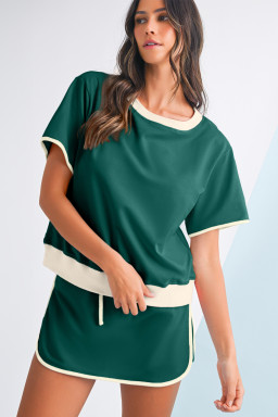 Evergreen Colorblock Edge Drop Shoulder T Shirt and Skort 2Pcs Set