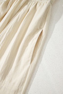 Beige Ruched High Waist Sleeveless Wide Leg Jumpsuit