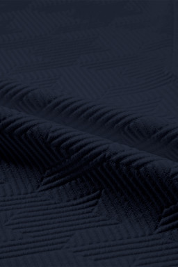 Navy Blue Textured V Neck Collared Slit Hem T Shirt