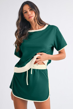 Evergreen Colorblock Edge Drop Shoulder T Shirt and Skort 2Pcs Set