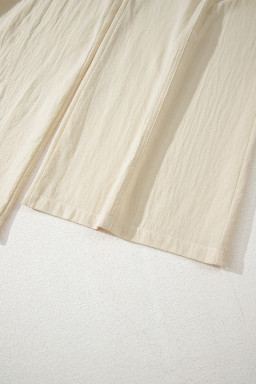 Beige Ruched High Waist Sleeveless Wide Leg Jumpsuit