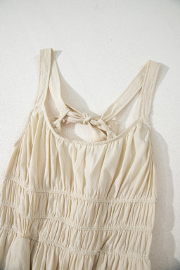 Beige Ruched High Waist Sleeveless Wide Leg Jumpsuit