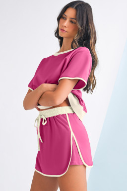 Rose Red Colorblock Edge Drop Shoulder T Shirt and Skort 2Pcs Set