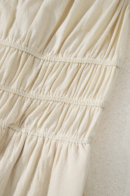 Beige Ruched High Waist Sleeveless Wide Leg Jumpsuit