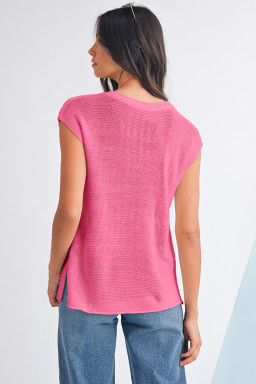 Sachet Pink Solid Color Side Slits Knit Tee