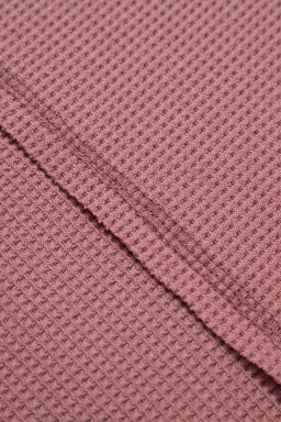 Rose Exposed Seam Drop Sleeve V Neck Waffle Textured Top
