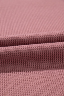 Rose Exposed Seam Drop Sleeve V Neck Waffle Textured Top