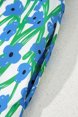 Blue Floral Print Square Neck Ruffled Strap Maxi Dress