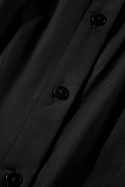 Black Solid Color Puff Sleeve Stylish Collared Shirt