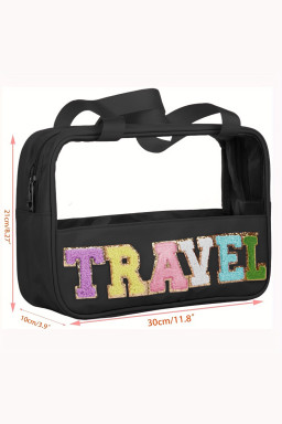 Black TRAVEL Chenille Letter Clear PVC Makeup Bag