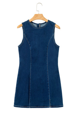 Dirty Blue Zipped Bodycon Sleeveless Denim Mini Dress