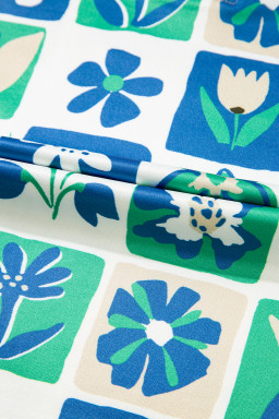 Green Floral Plaid Colorblock Flutter Sleeve Blouse