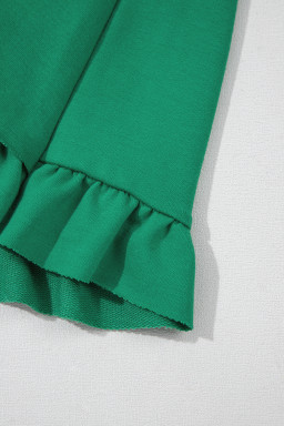 Sea Green Half Zip Puff Sleeve Top and Ruffle Shorts Set