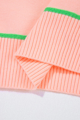 Pink Striped Half Sleeve Drop Shoulder Sweater